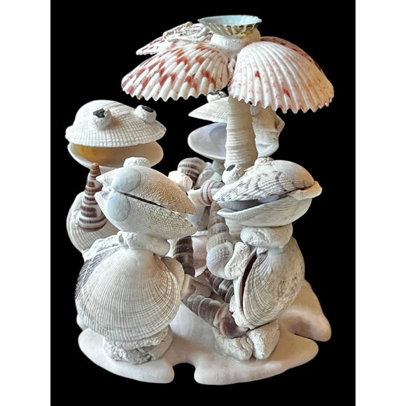 Handcrafted Shell Turtle Musician Figurines Under Palm Tree 4" T Vintage - Picture 14 of 14